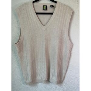 Vintage Y2K Saxony Silk 4 Golf Men's Sweater Vest L Beige V Neck 100%‎ Silk